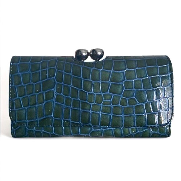 Ted Baker Green Croc-Embossed Wallet - Picture 1 of 6